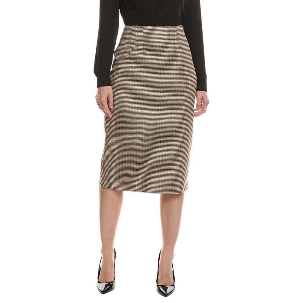 Anne Klein Womens  Puppytooth Midi Skirt, Tan